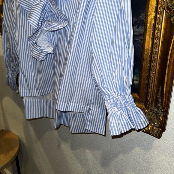 Quiet Culture Lady Bird Cotton Blue Striped Ruffled Puff Sleeve Pajama Top XS - Picture 4 of 8